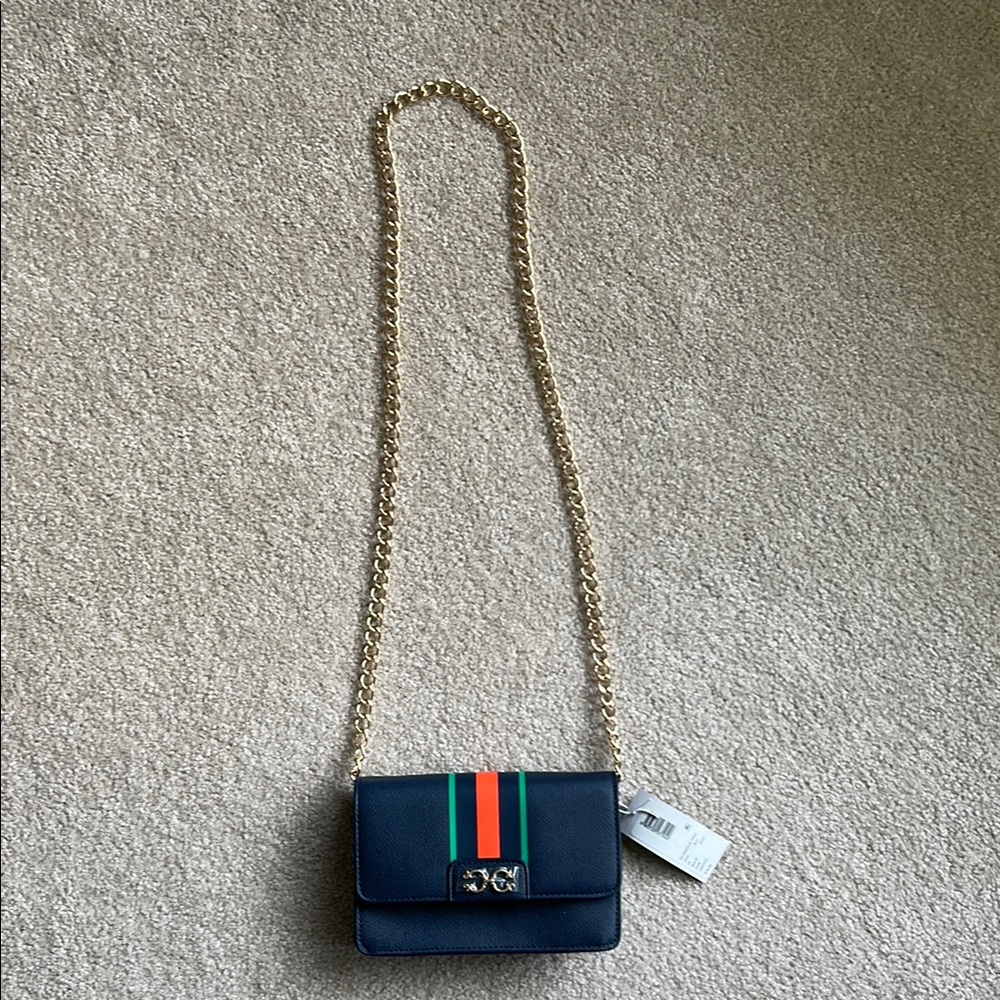 Stylish C. Wonder Navy Blue Crossbody Bag with Gold Chain